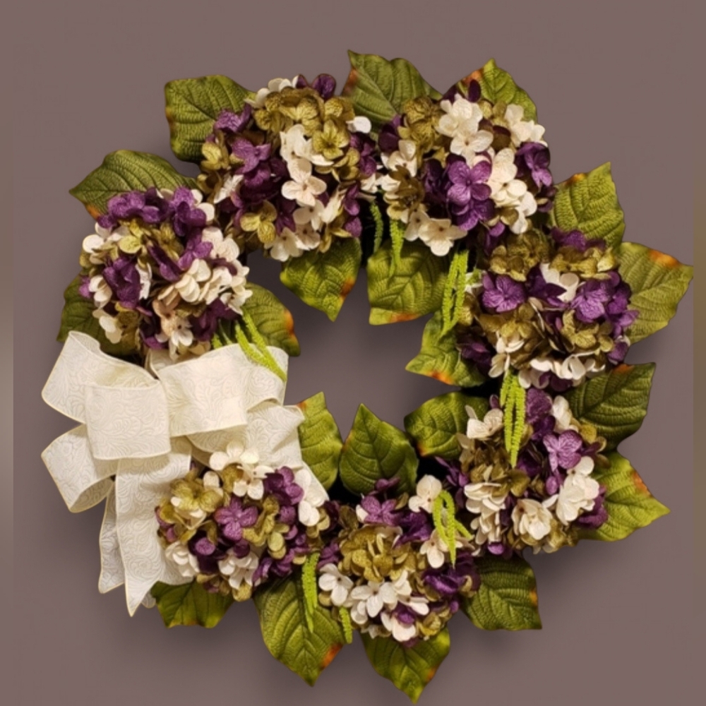 Purple Blended Hydrangea  Grapevine Wreath Luxury Home Decor